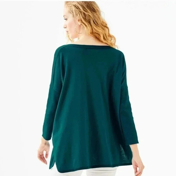 Lilly Pulitzer Cobo Front Pockets Teal Oversized Boatneck Sweater(S) - Picture 4 of 10